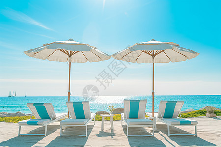 夏季悠闲的海边遮阳伞图片