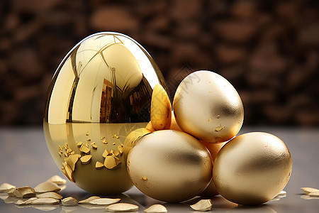 金色的鸡蛋破裂的金蛋蛋壳高清图片