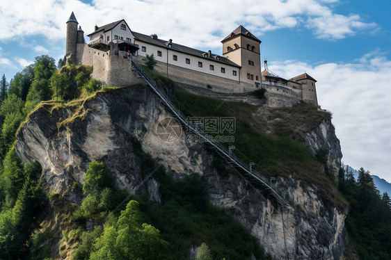 山峰的古典城堡建筑图片