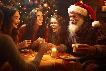 庆祝圣诞节的温馨一家人图片