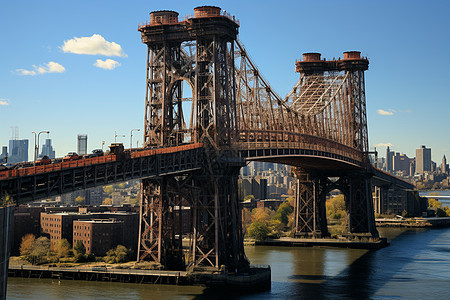 华灯初上的纽约大桥图片