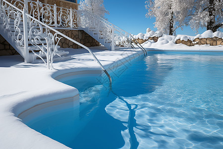 冰雪覆盖的游泳池图片