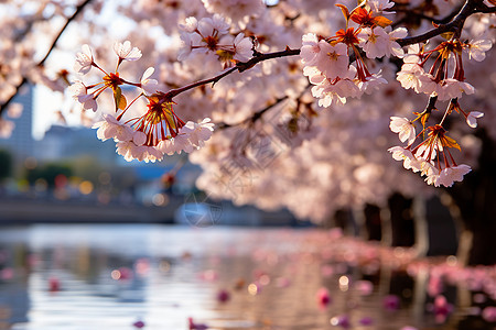 春季花园中盛开的美丽樱花图片