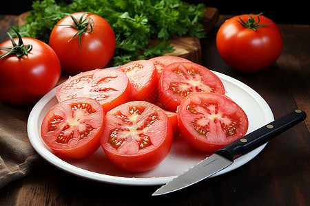 新鲜切割的番茄图片