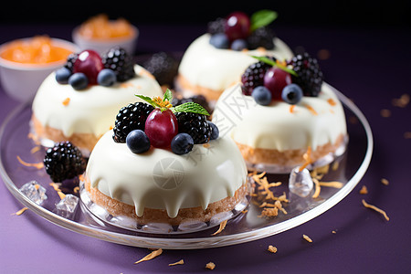 新鲜烹饪的奶油蓝莓蛋糕图片