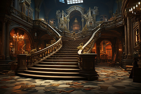 古堡里里的楼梯图片