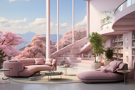 粉红色家具的房间图片