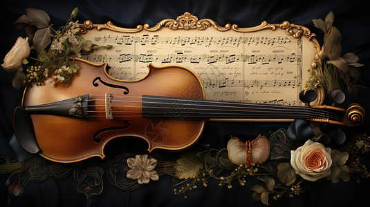 乐谱上的小提琴图片