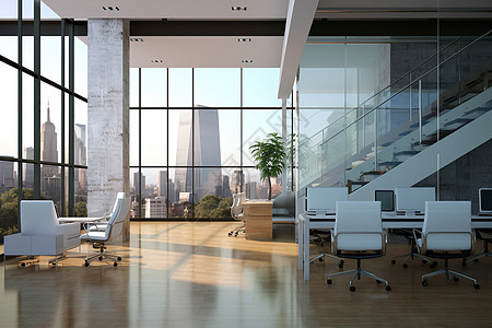 现代企业办公楼层的装修场景设计图片