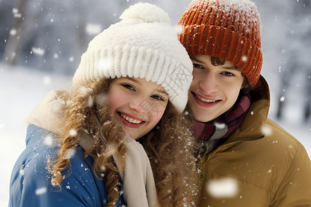 冬日雪中的情侣图片