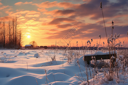 冬天的晚霞风景图片
