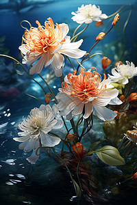 鲜艳的水中花朵图片