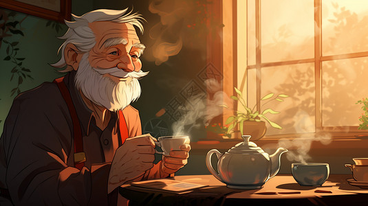 慈祥的老人在喝茶图片