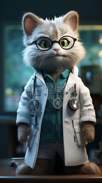 挂着听诊器的猫咪医生图片