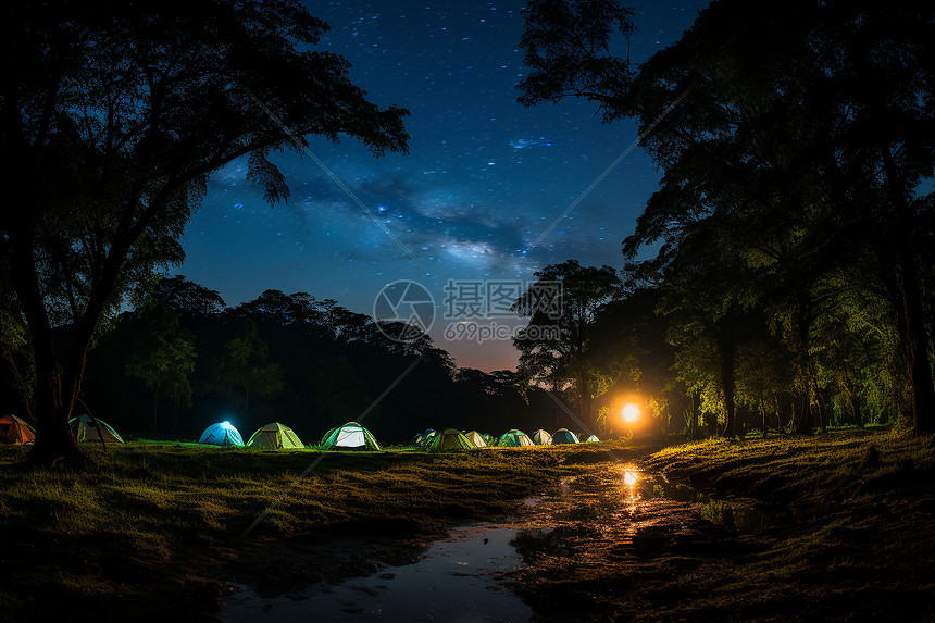 夜晚的露营旅行图片