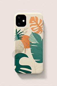 绿叶纹手机壳，植物装饰，简约背景图片