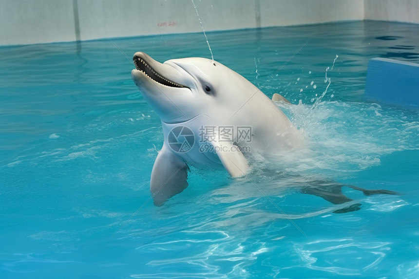 一只海豚用嘴玩水球图片