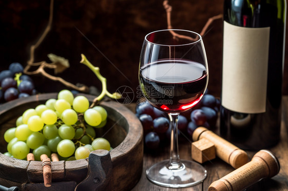 丰盈的葡萄与美酒图片