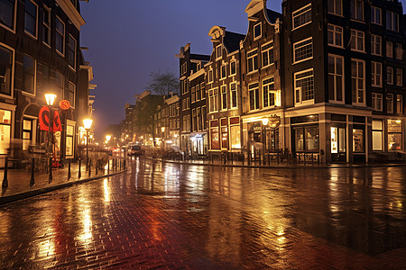夜雨中的街景图片