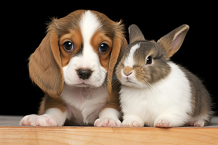 可爱的小狗和兔子图片