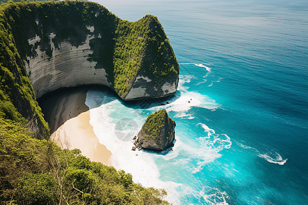 大海波浪环绕着一片水的岩石背景