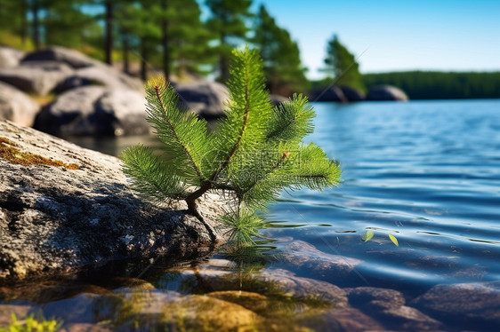 湖边自然生长的植物图片