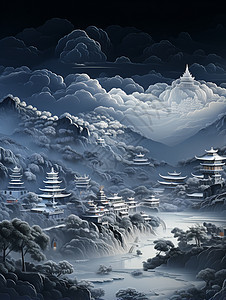 雪山中的建筑图片