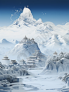 雪山中的建筑物图片