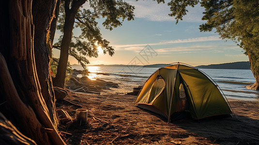 在海滩上的帐篷图片