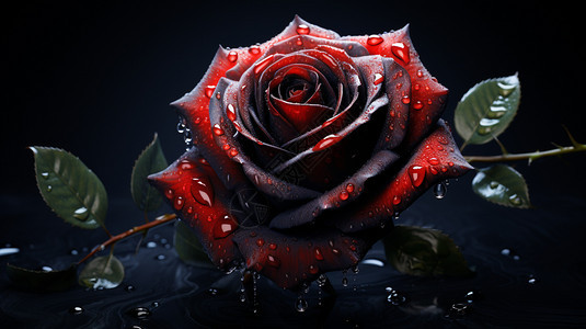 红玫瑰上面的水滴图片