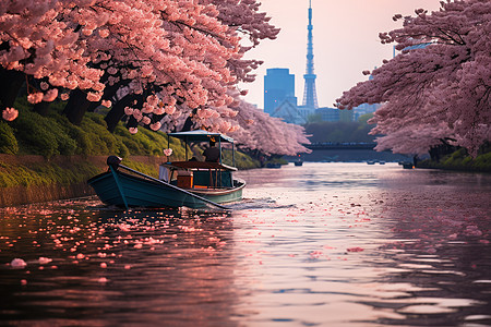 河两岸的樱花背景图片