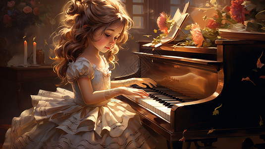 弹钢琴的小女孩背景图片