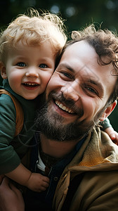 微笑的父亲和孩子图片