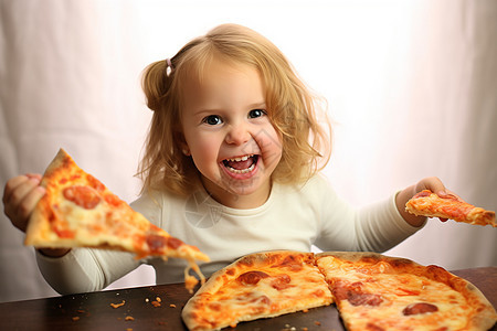在开心吃披萨的女孩图片