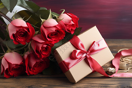 酒瓶与玫瑰花玫瑰花和礼盒背景