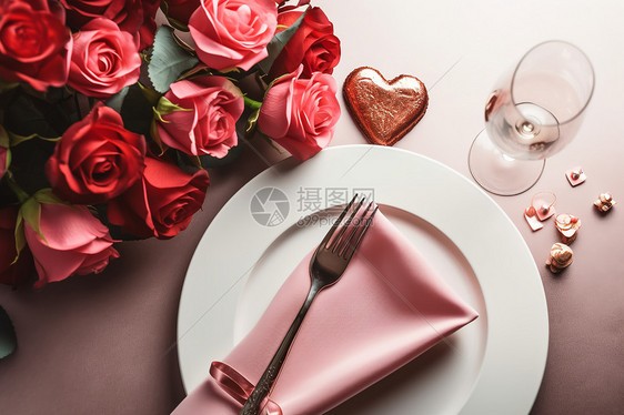 玫瑰边的餐盘图片