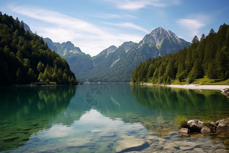 群山环抱的湖泊图片