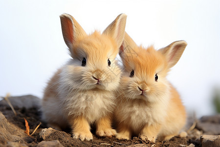 户外有两只可爱的兔子图片
