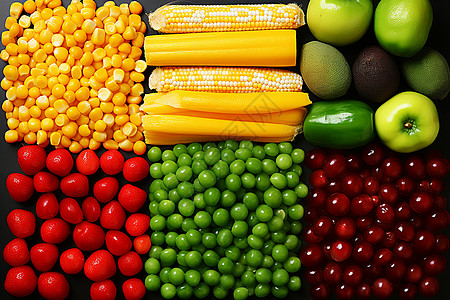 健康的玉米和水果背景图片