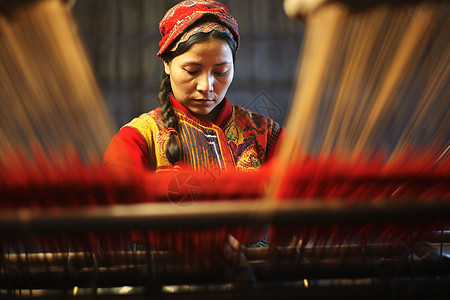 编织工艺品的女士图片