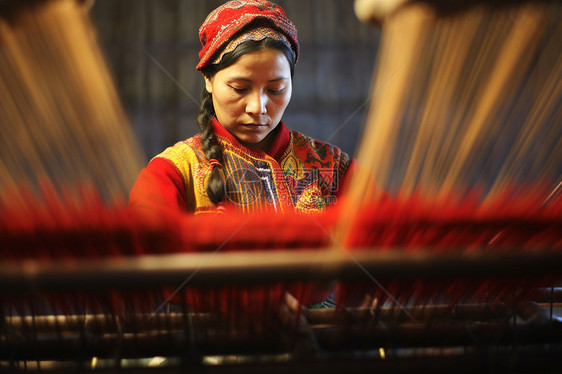 编织工艺品的女士图片