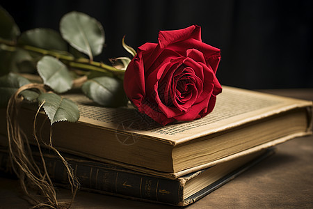 书上放着一朵红玫瑰图片