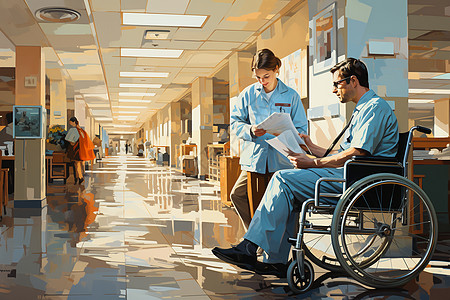 医院走廊上的医生病人图片