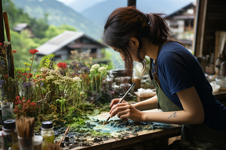 手绘立体风景的艺术家背景图片