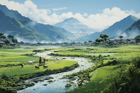 乡村的自然风景图片