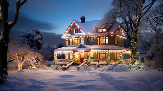 房子门前的大雪景色图片