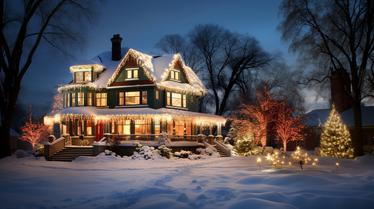 冬季房子周围都是灯光背景图片