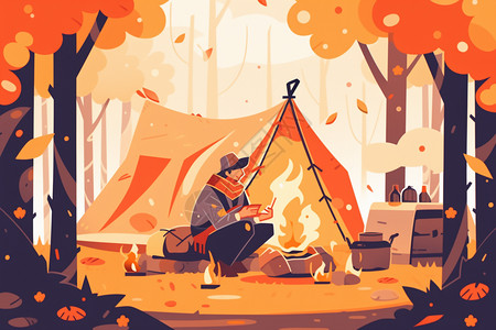 秋日森林的帐篷背景图片