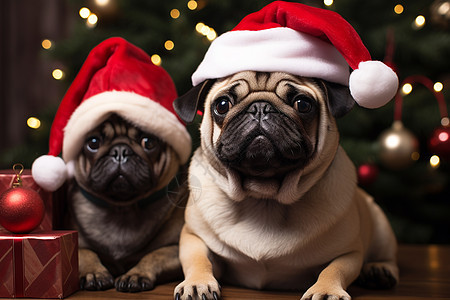 圣诞礼物与中国哈巴狗背景图片