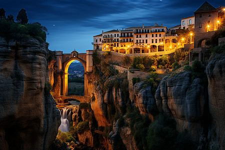 瀑布边的城堡背景图片